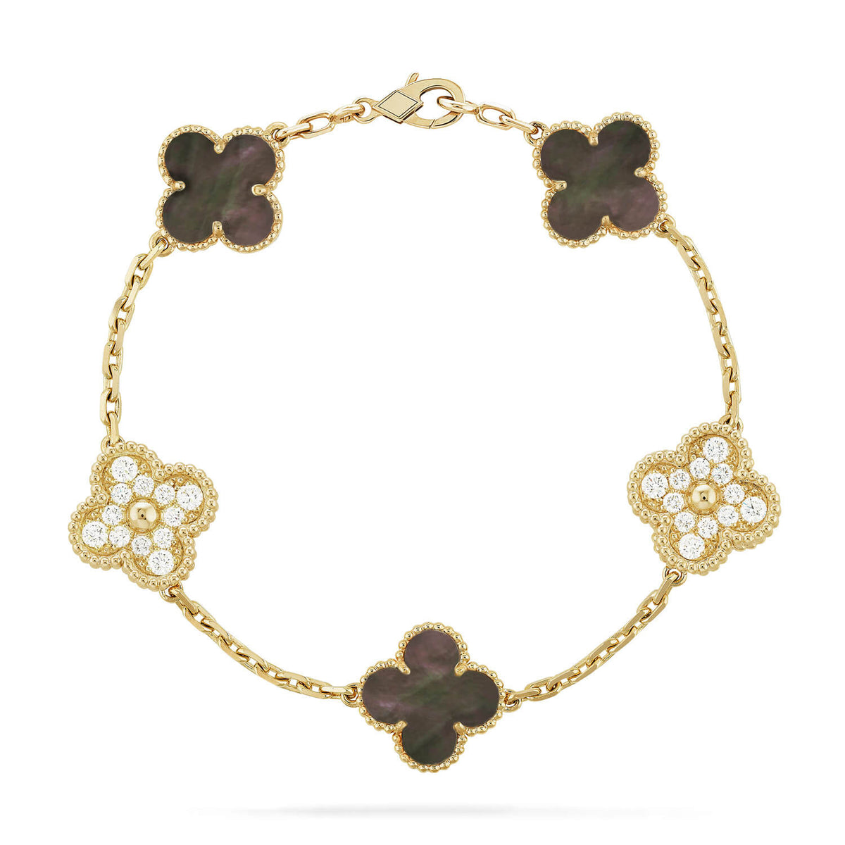[baslovejewels]CLOVER 5 MOTIF GRAY MOP DIAMOND BRACELET