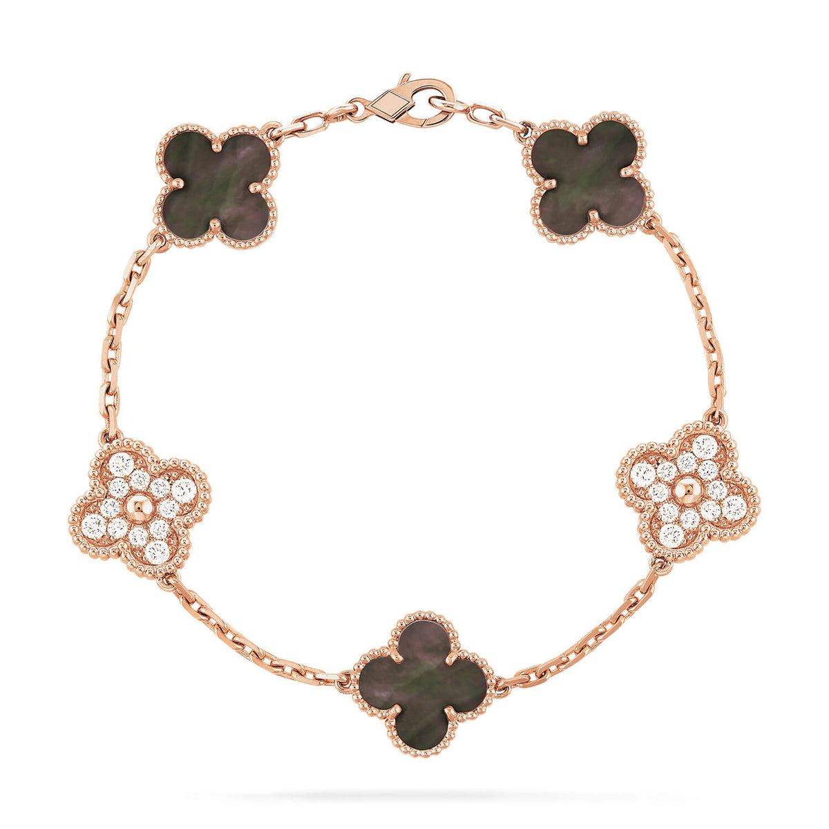 [baslovejewels]CLOVER 5 MOTIF GRAY MOP DIAMOND BRACELET