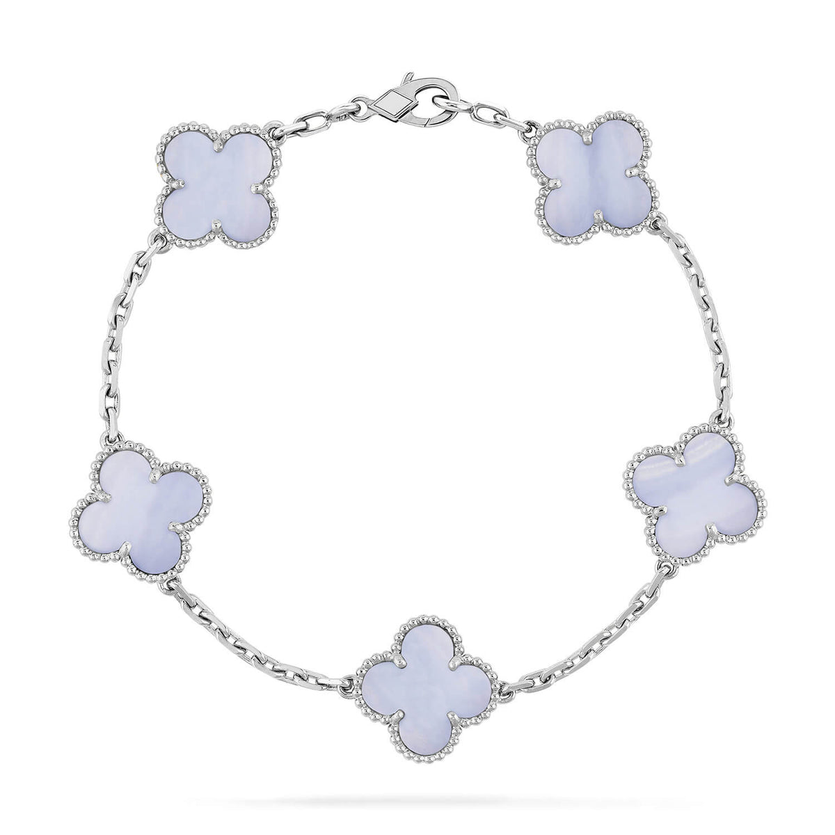 [baslovejewels]CLOVER  5 MOTIF PURPLE CHALCEDONY BRACELET SILVER
