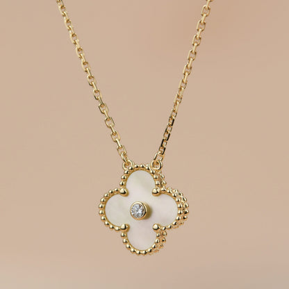 [basloveJW]CLOVER 15MM DIAMOND GOLD MOTHER OF PEARL NECKLACE