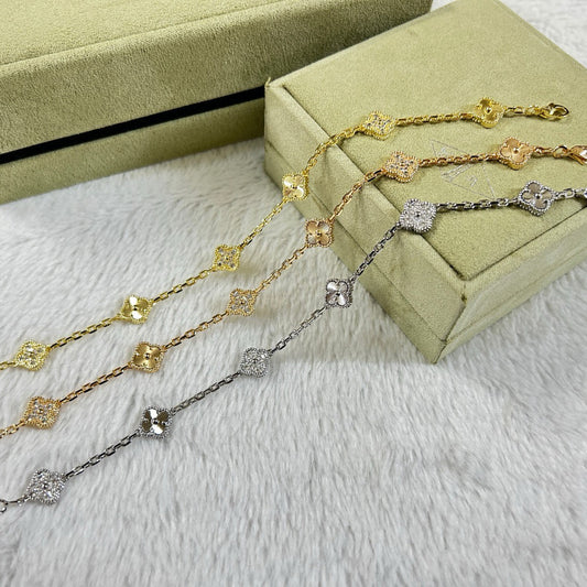 [baslovejewels]CLOVER 6 MOTIF DIAMOND LASER BRACELET