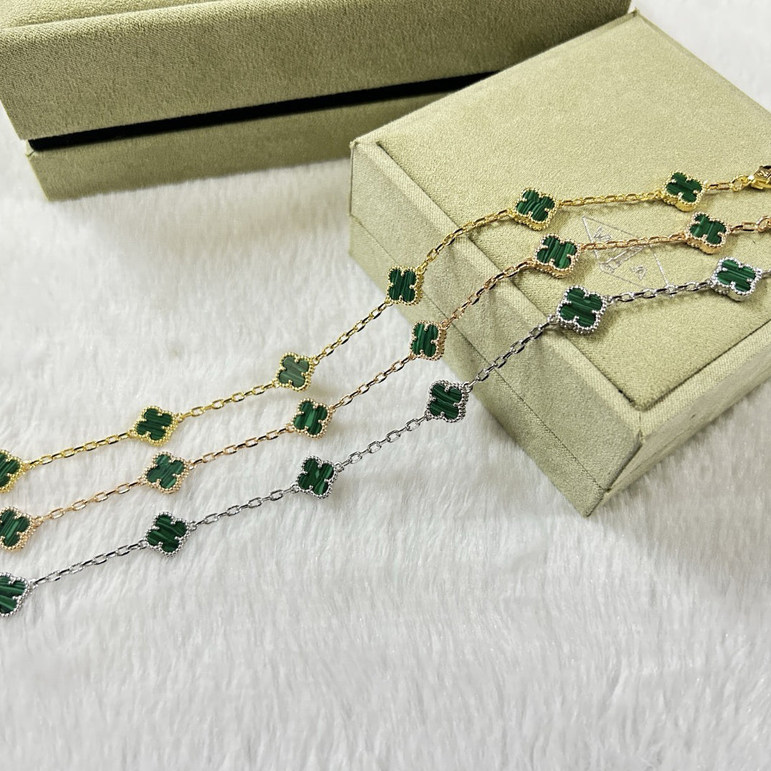 [baslovejewels]CLOVER 6 MOTIF MALACHITE BRACELET