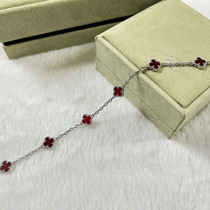 [baslovejewels]CLOVER 6 MOTIF RED AGATE BRACELET