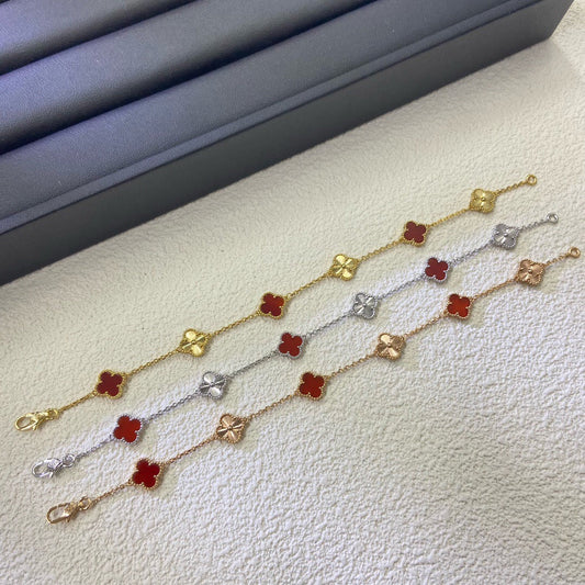 [baslovejewels]CLOVER 6 MOTIF RED AGATE LASER BRACELET