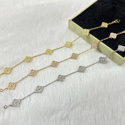 [baslovejewels]CLOVER 6 MOTIF DIAMOND BRACELET