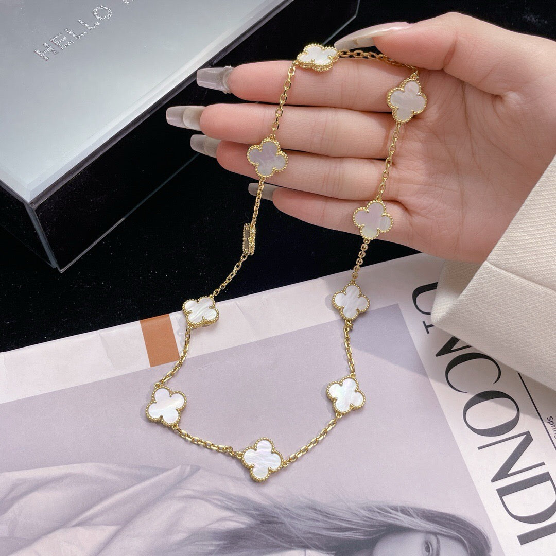 [baslovejewels]CLOVER 10 MOTIFS WHITE MOTHER OF PEARL NECKLACE