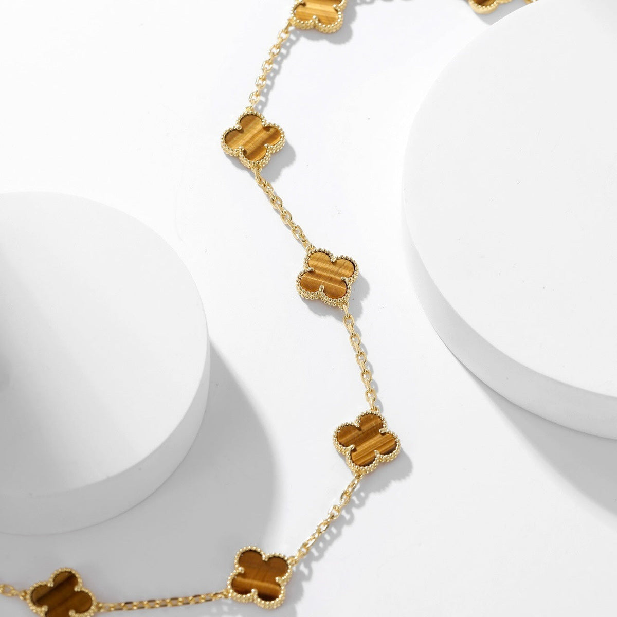 [baslovejewels]CLOVER 10 MOTIFS TIGER EYE NECKLACE
