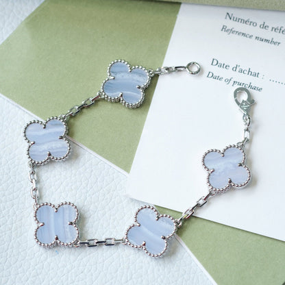 [baslovejewels]CLOVER  5 MOTIF PURPLE CHALCEDONY BRACELET SILVER