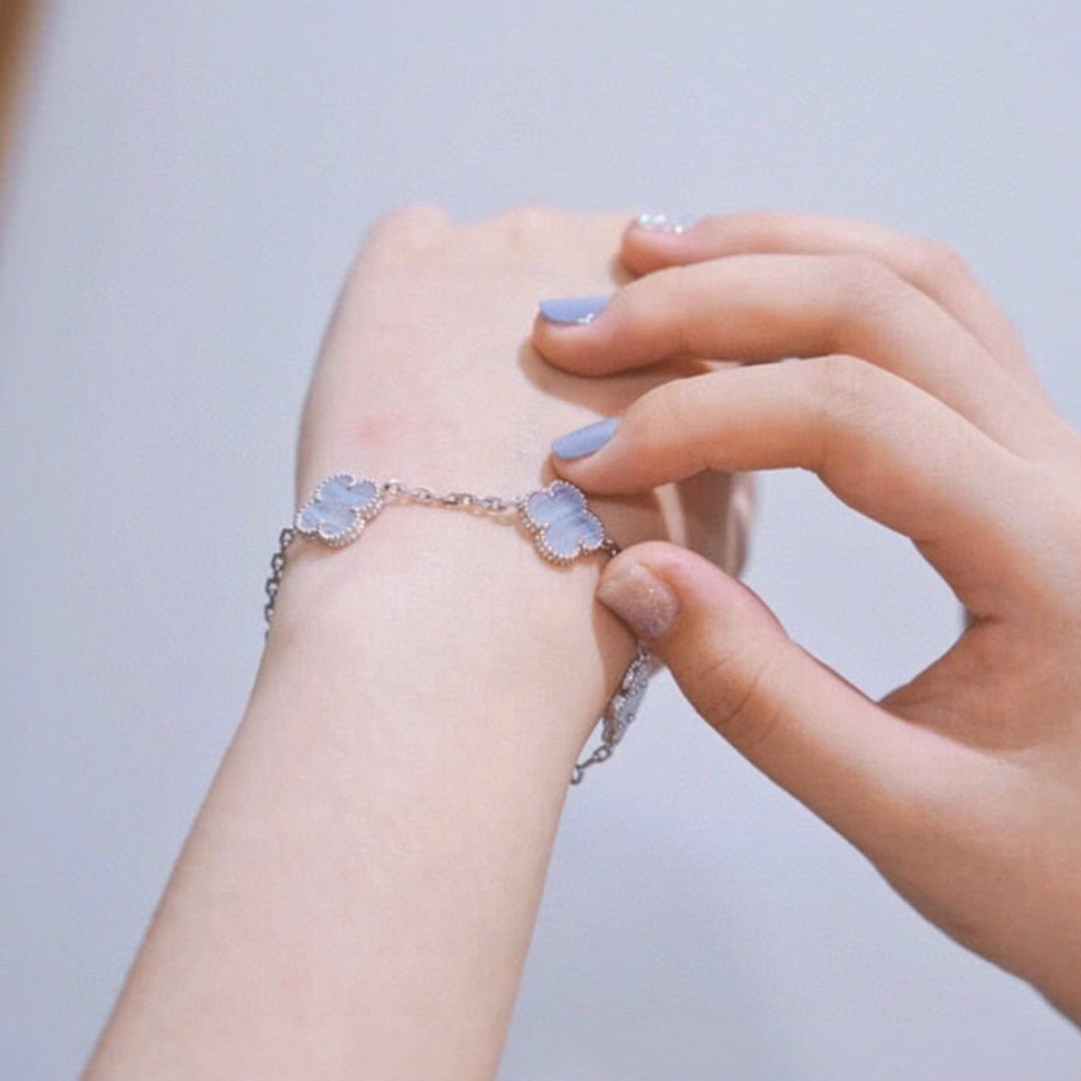 [baslovejewels]CLOVER  5 MOTIF PURPLE CHALCEDONY BRACELET SILVER