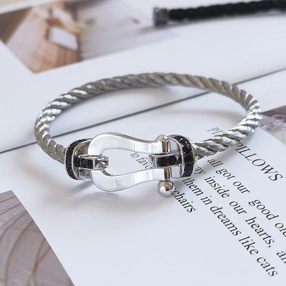 [baslovejewels]FORCE LARGE HORSESHOE BLACK DIAMOND BRACELET SILVER