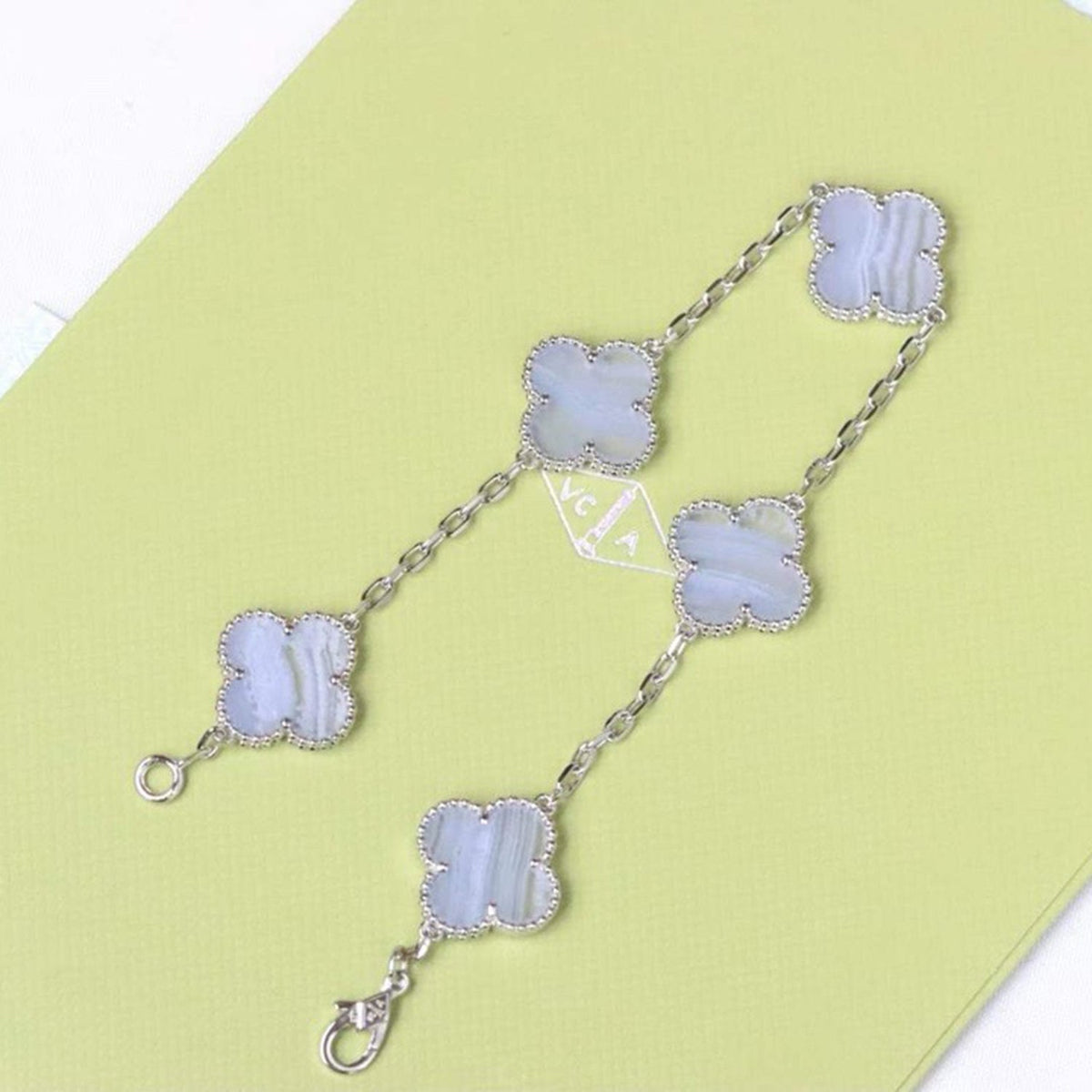 [baslovejewels]CLOVER  5 MOTIF PURPLE CHALCEDONY BRACELET SILVER