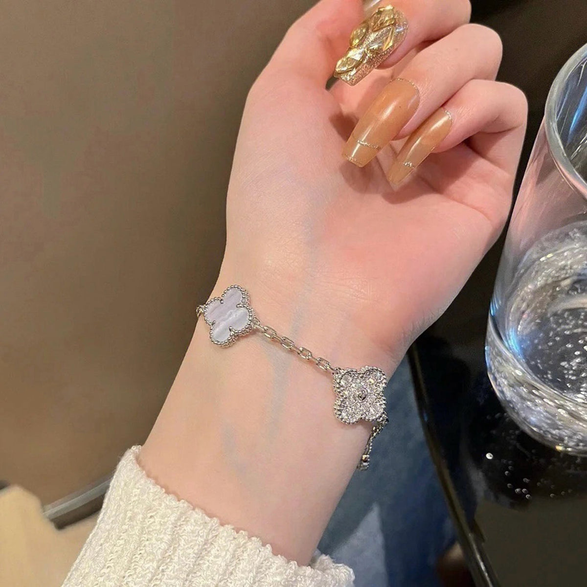 [baslovejewels]CLOVER  5 MOTIF DIAMOND PURPLE CHALCEDONY BRACELET SILVER