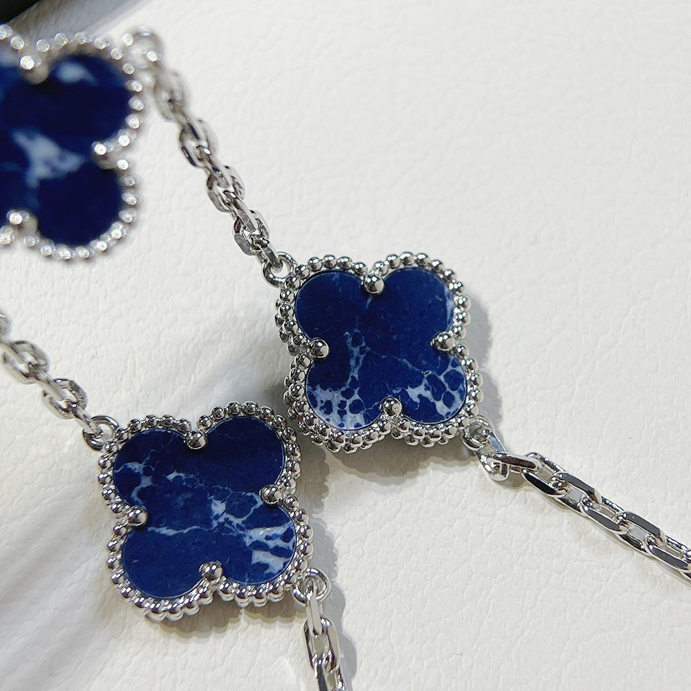 [baslovejewels]CLOVER 5 MOTIF PIETERSITE SILVER BRACELET