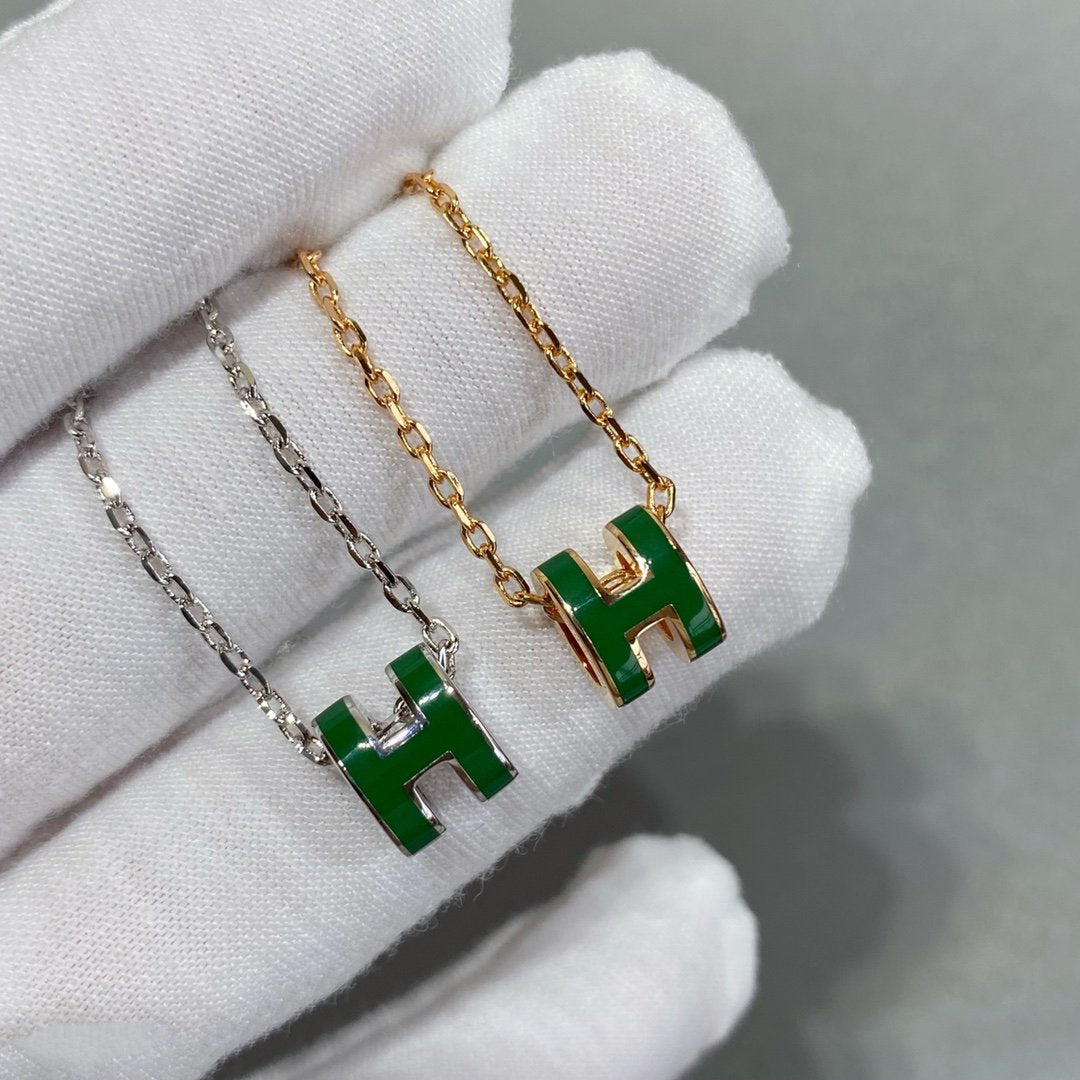 [baslovejewels]POP H GREEN NECKLACE SILVER AND GOLD
