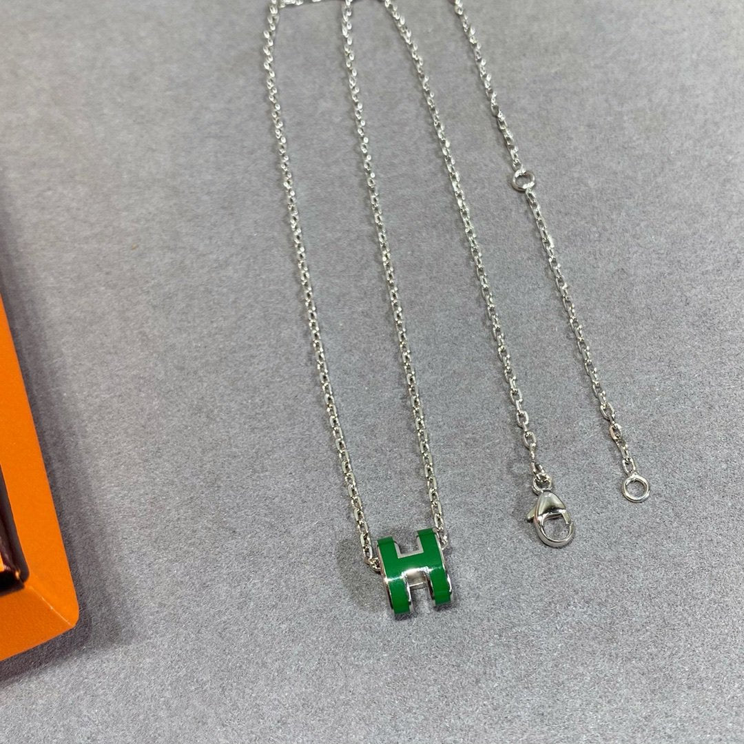 [baslovejewels]POP H GREEN NECKLACE SILVER AND GOLD
