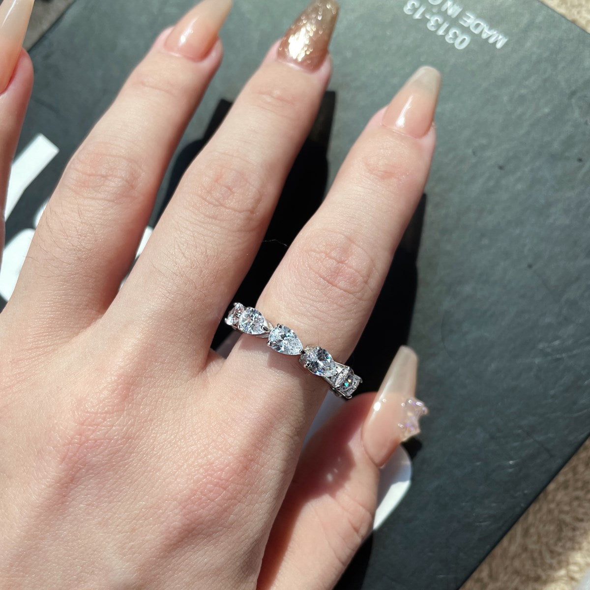 [baslovejewels]Exquisite Pear Cut Tennis Ring