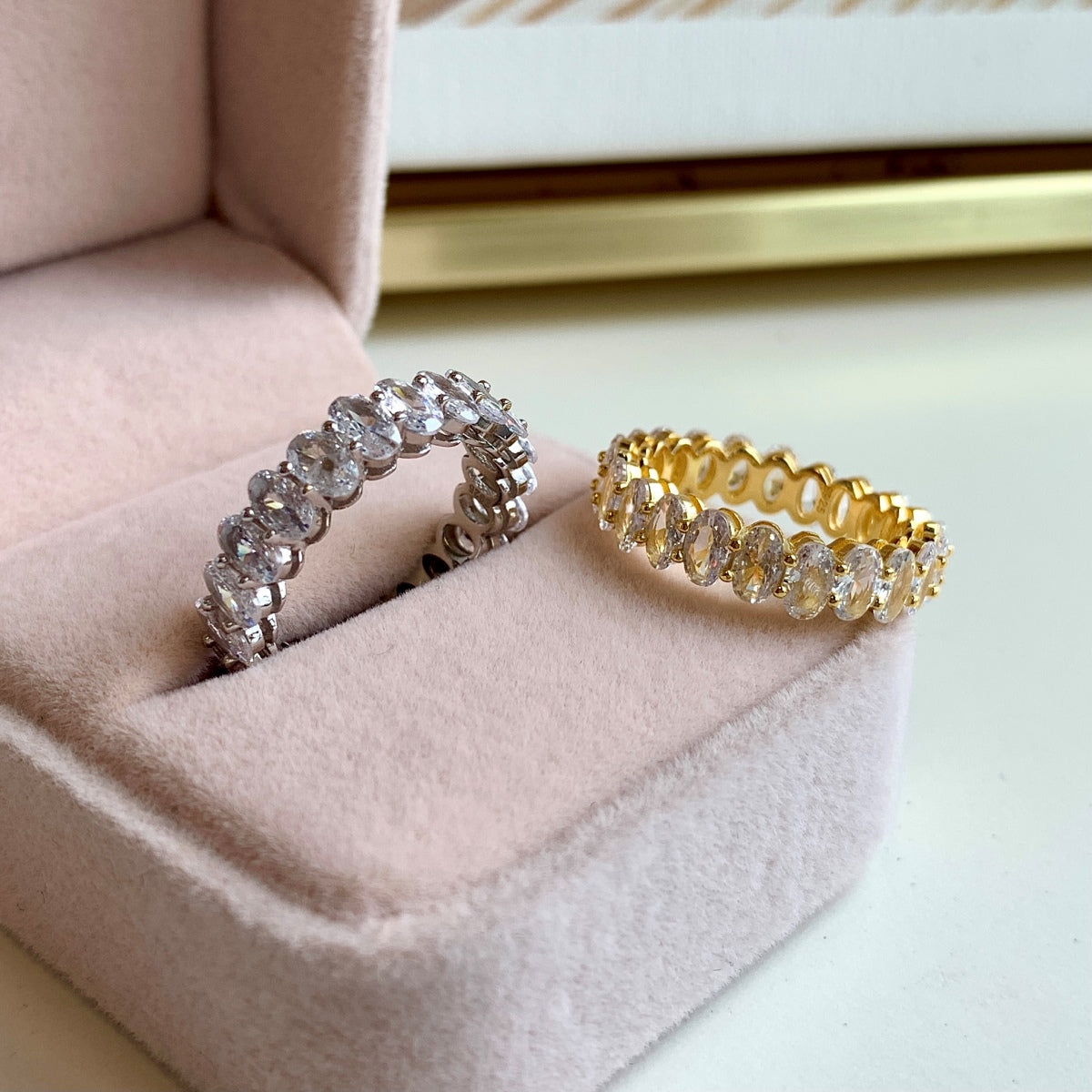 [baslovejewels]Ornate Oval Cut Tennis Ring