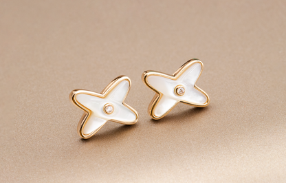 [baslovejewels]JEUX DE WHITE MOP PINK GOLD DIAMOND EARRINGS