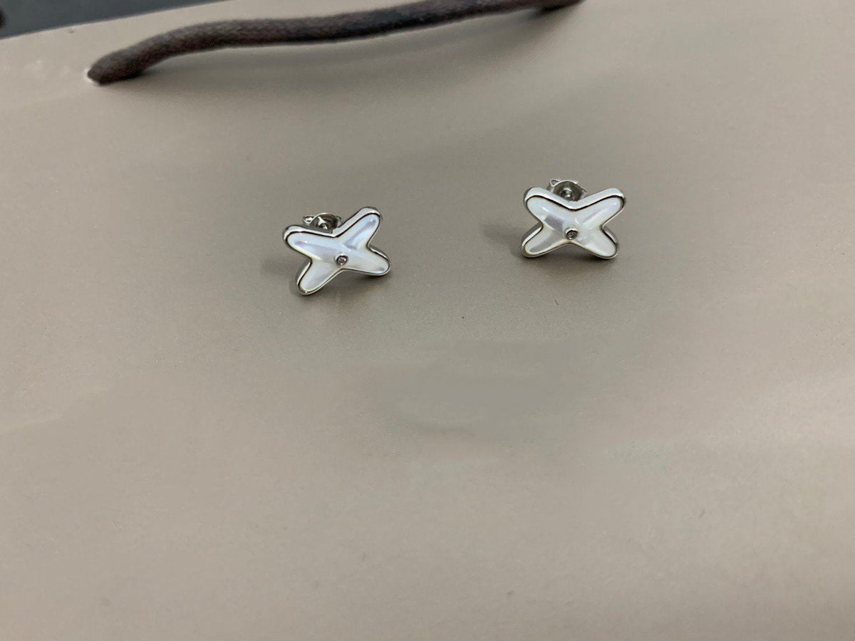 [baslovejewels]JEUX DE WHITE MOP SILVER DIAMOND EARRINGS