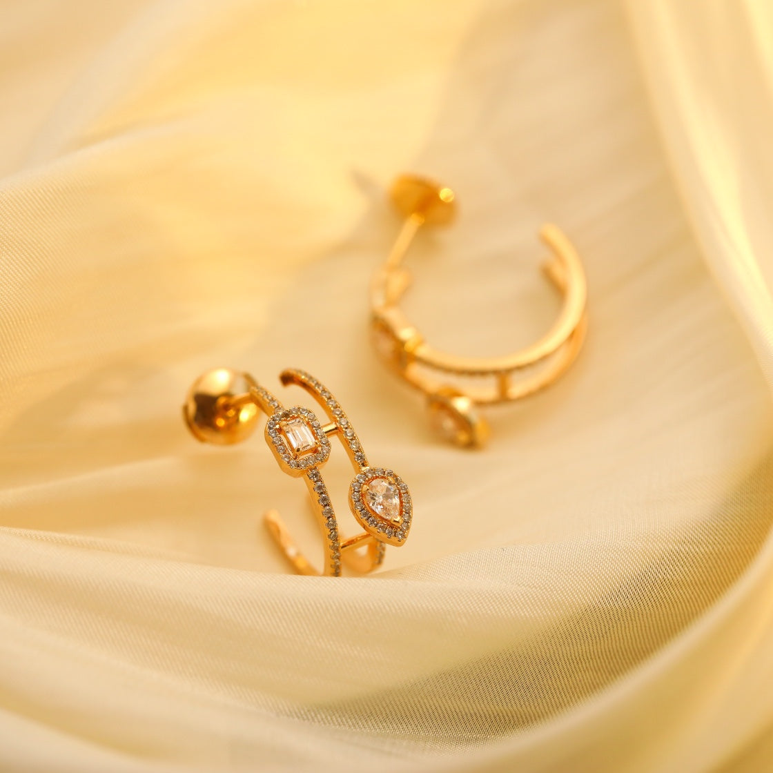 [baslovejewels]CREOLES MY TWIN 2 RANGS SILVER DIAMOND EARRINGS