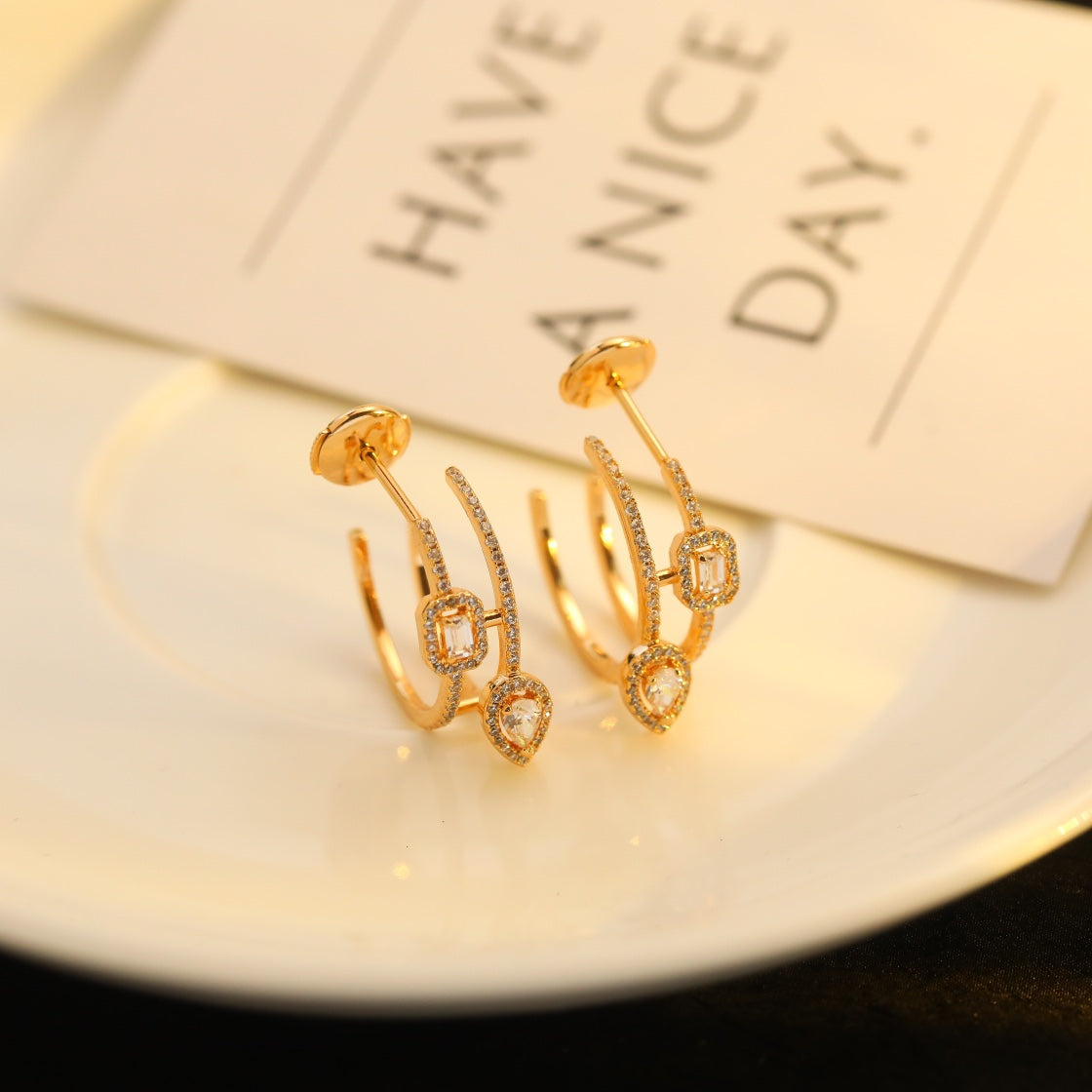[baslovejewels]CREOLES MY TWIN 2 RANGS SILVER DIAMOND EARRINGS