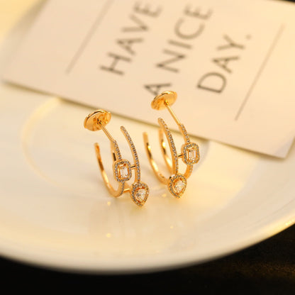 [baslovejewels]CREOLES MY TWIN 2 RANGS SILVER DIAMOND EARRINGS