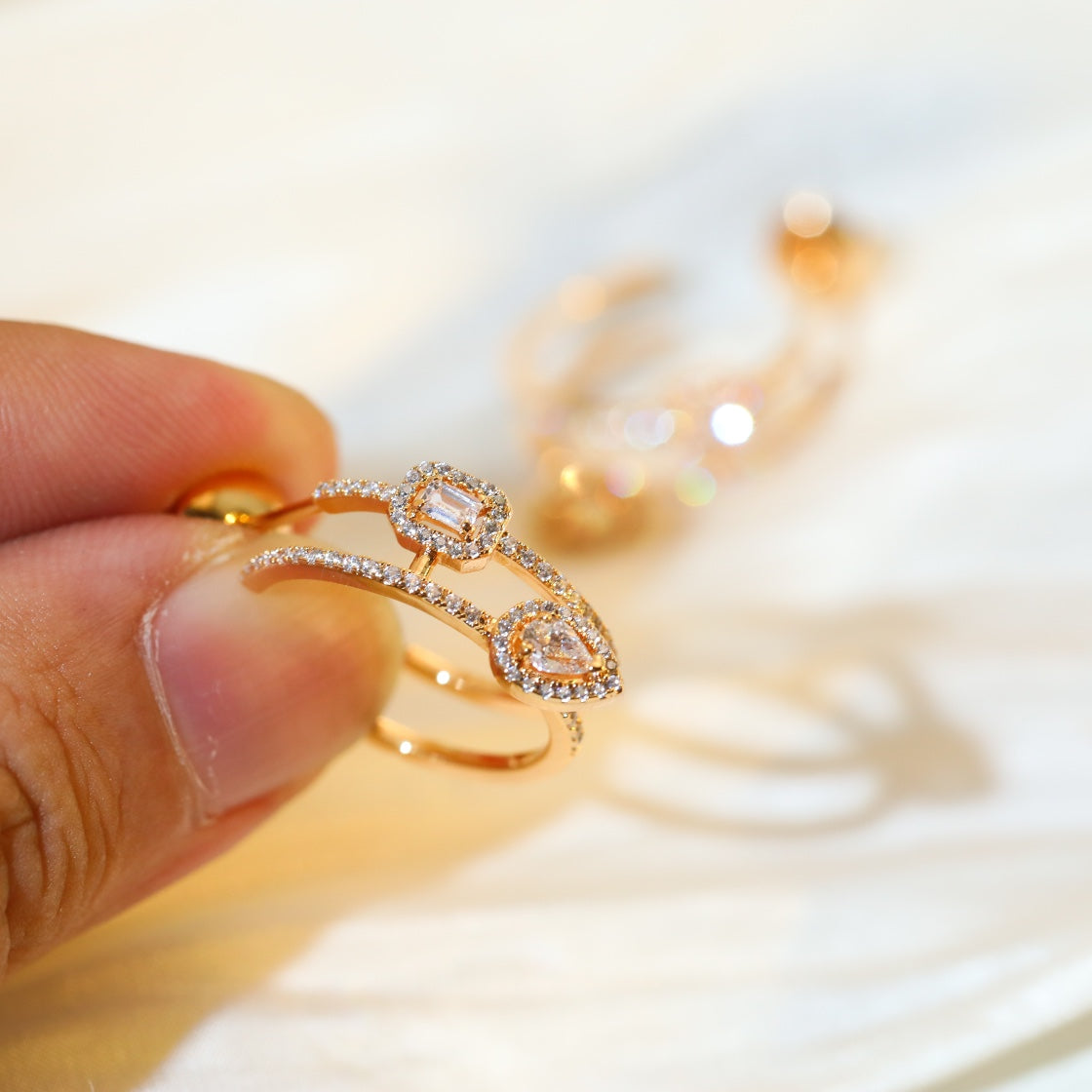 [baslovejewels]CREOLES MY TWIN 2 RANGS SILVER DIAMOND EARRINGS