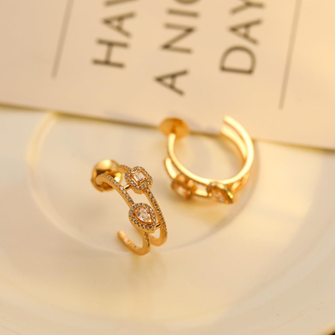 [baslovejewels]CREOLES MY TWIN 2 RANGS SILVER DIAMOND EARRINGS