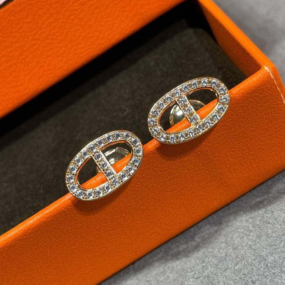 [baslovejewels]HM FULL DIAMOND PIG NOSE STUD EARRINGS