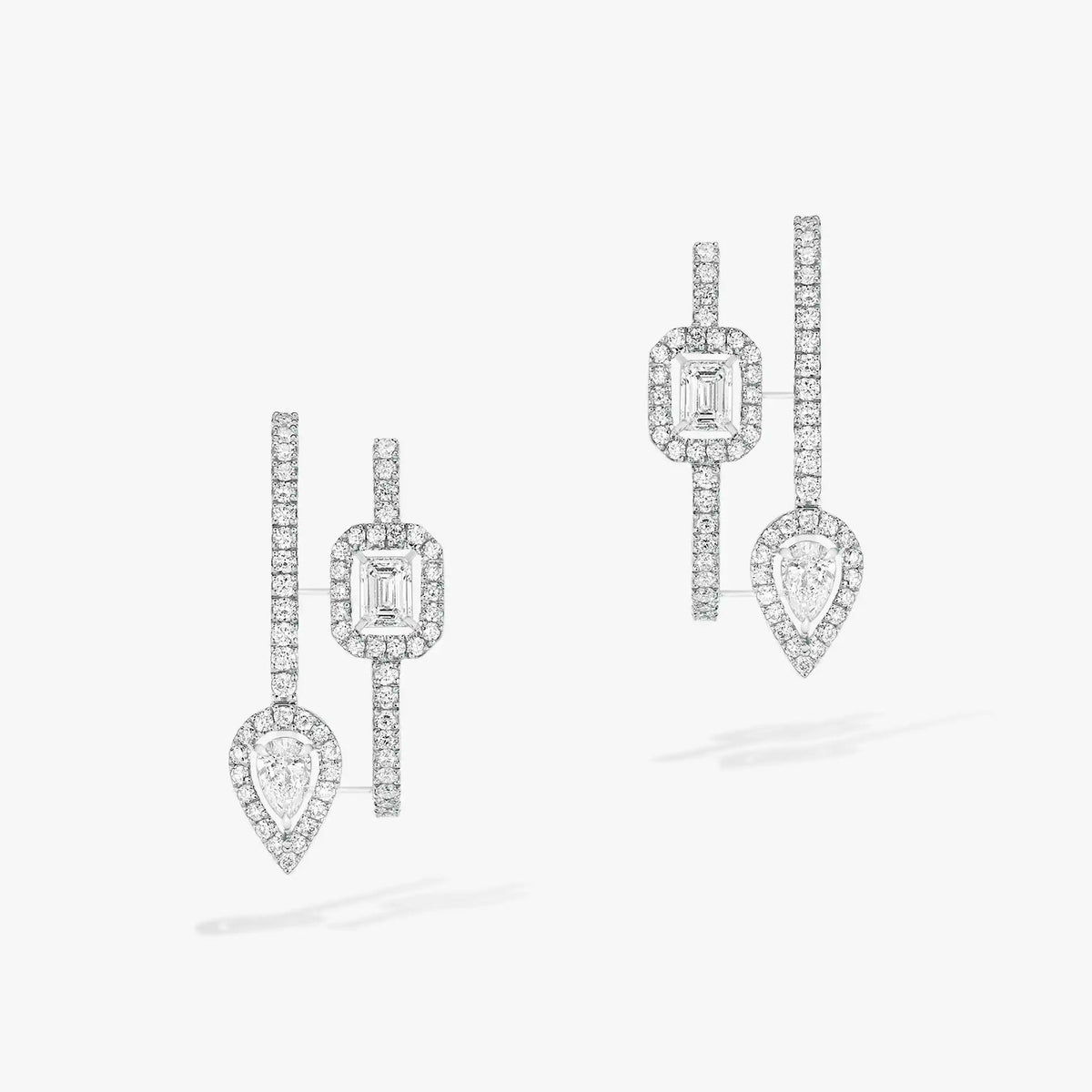 [baslovejewels]CREOLES MY TWIN 2 RANGS SILVER DIAMOND EARRINGS