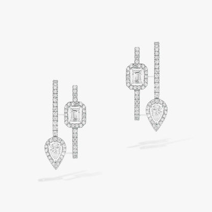 [baslovejewels]CREOLES MY TWIN 2 RANGS SILVER DIAMOND EARRINGS