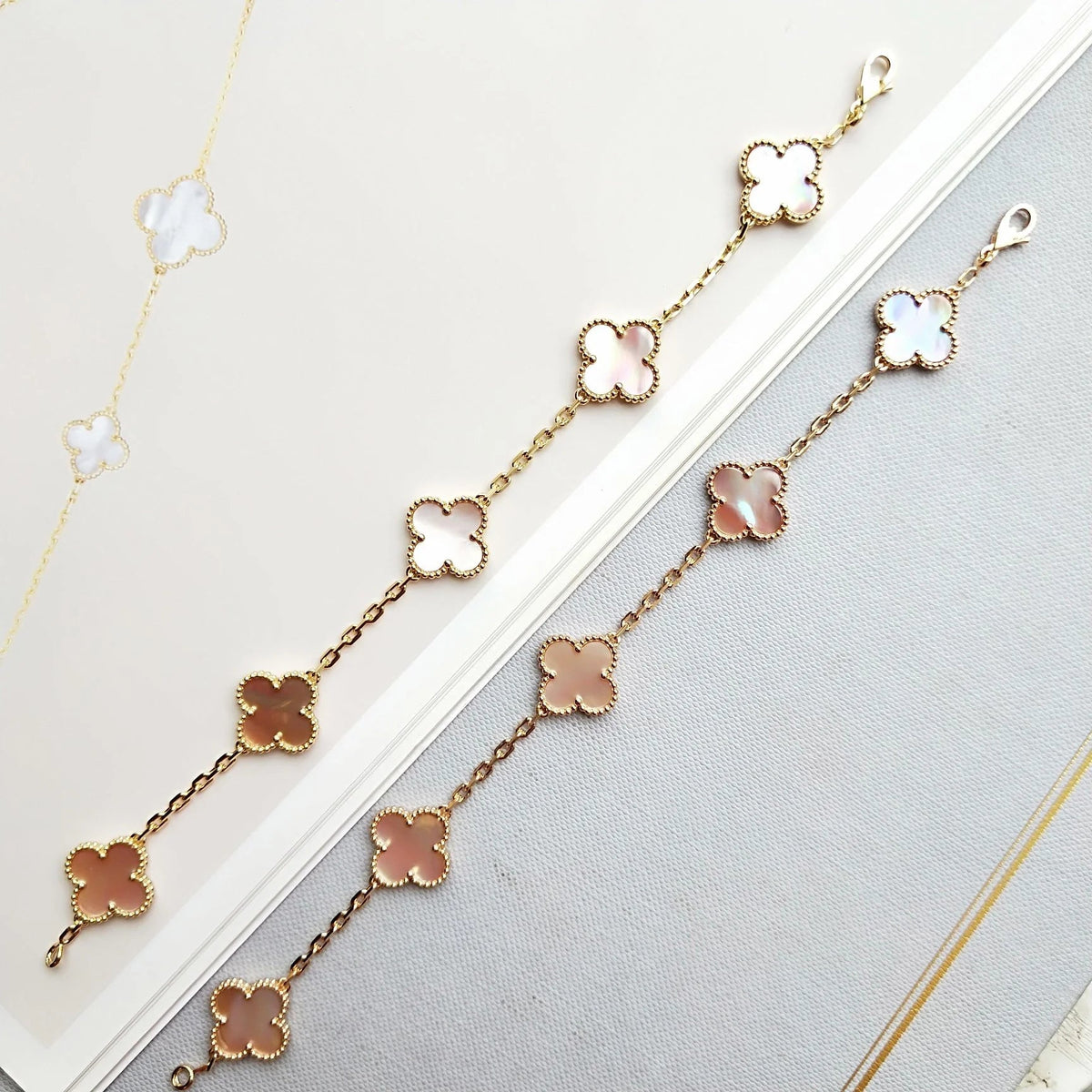 [baslovejewels]CLOVER 5 PINK MOP BRACELET
