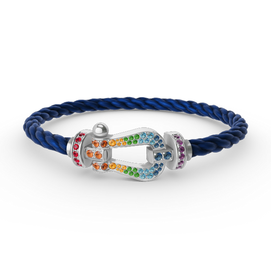 [baslovejewels]FORC LARGE HORSESHOE  COLORED DIAMOND BRACELET SILVER
