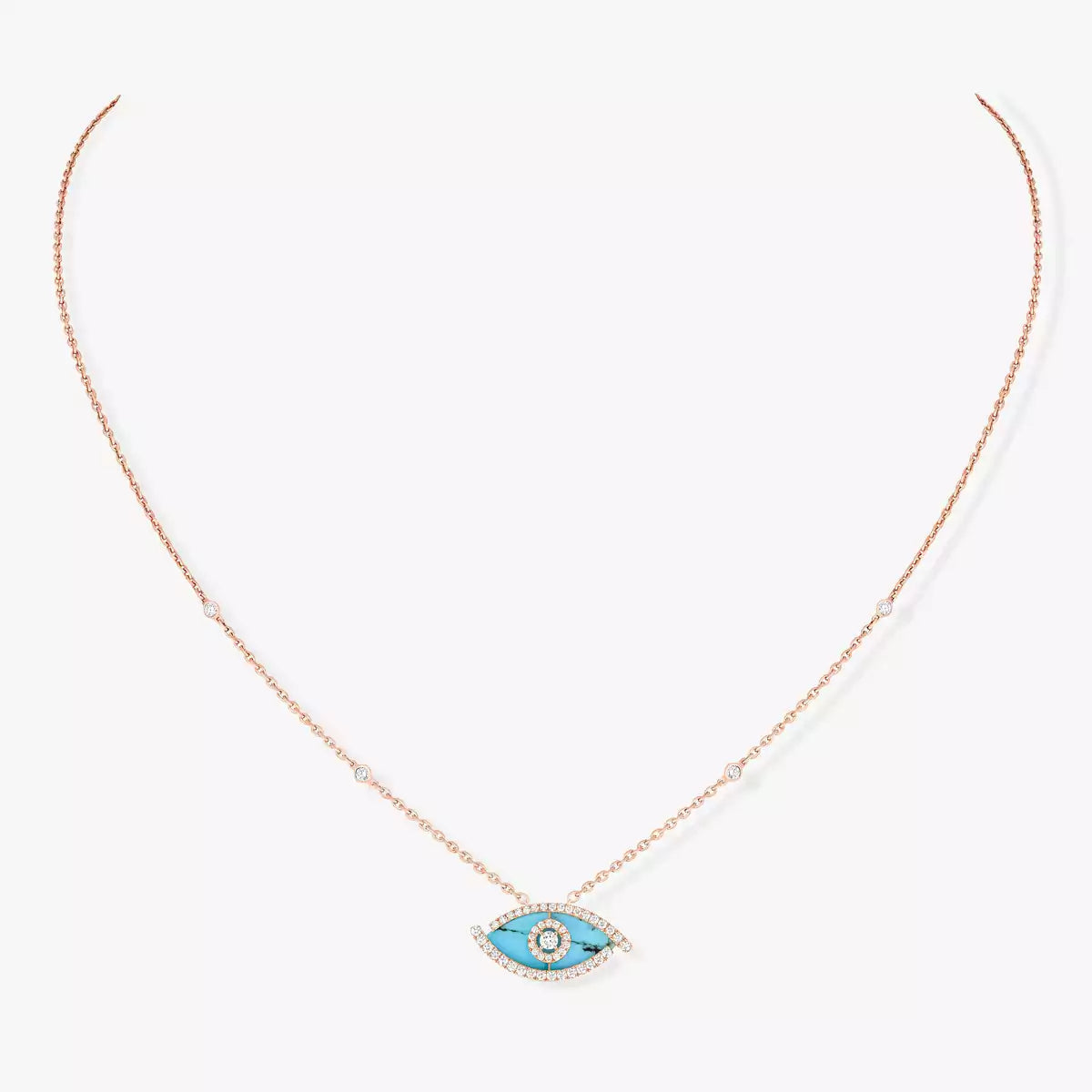 [baslovejewels]Lucky Eye Diamond Necklace in Rose Gold and Turquoise