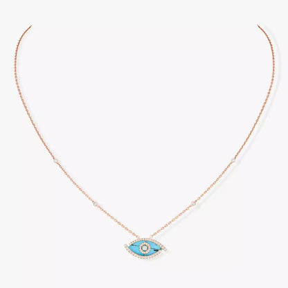 [baslovejewels]Lucky Eye Diamond Necklace in Rose Gold and Turquoise