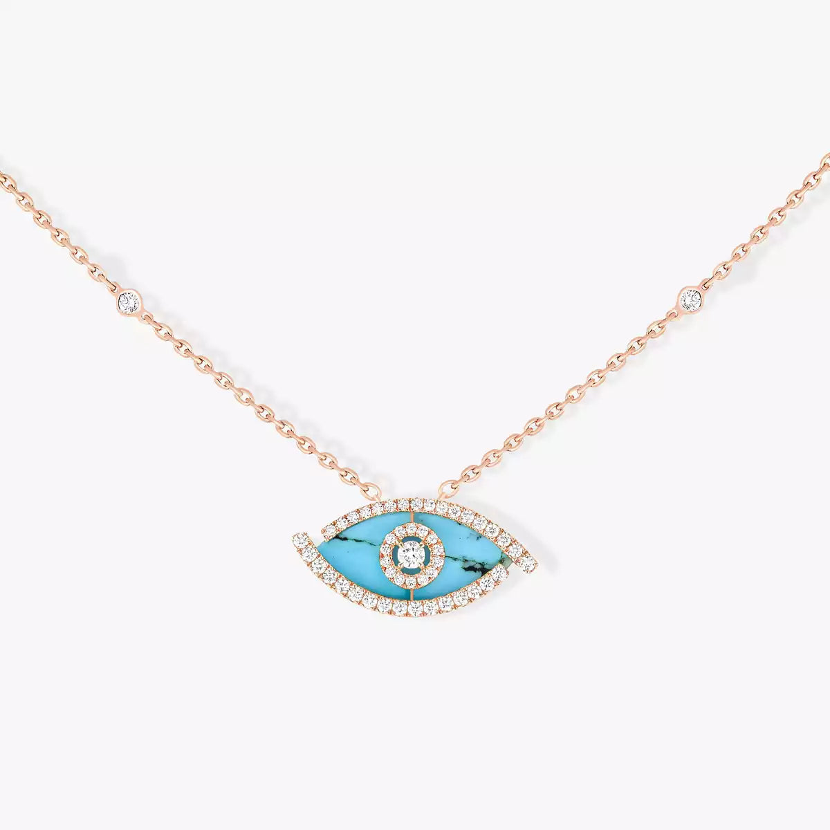 [baslovejewels]Lucky Eye Diamond Necklace in Rose Gold and Turquoise