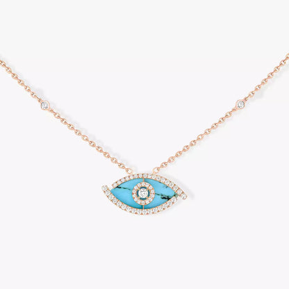 [baslovejewels]Lucky Eye Diamond Necklace in Rose Gold and Turquoise