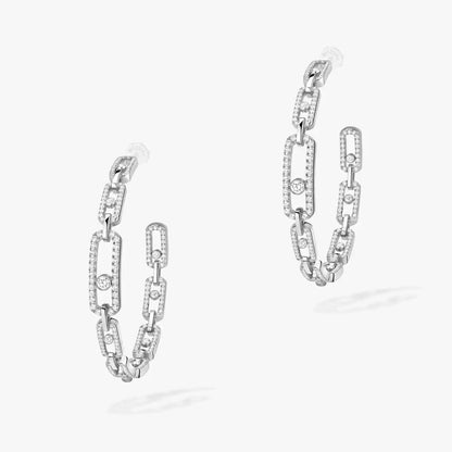 [[baslovejewels]Move Link Diamond Hoop Earrings