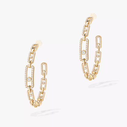 [[baslovejewels]Move Link Diamond Hoop Earrings