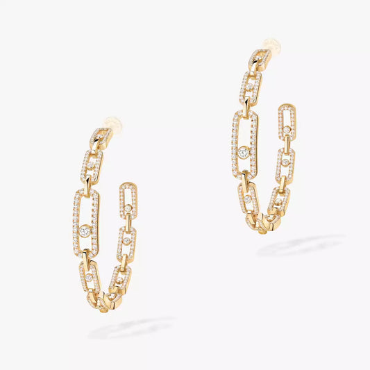 [[baslovejewels]Move Link Diamond Hoop Earrings