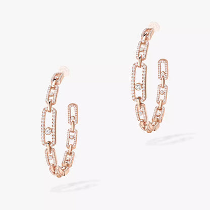 [[baslovejewels]Move Link Diamond Hoop Earrings