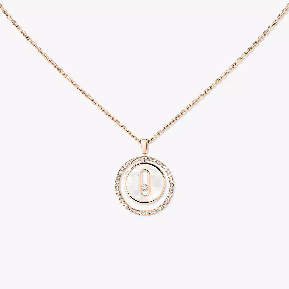 [baslovejewels]Lucky Move Diamond Necklace in Rose Gold and White Mother-of-Pearl