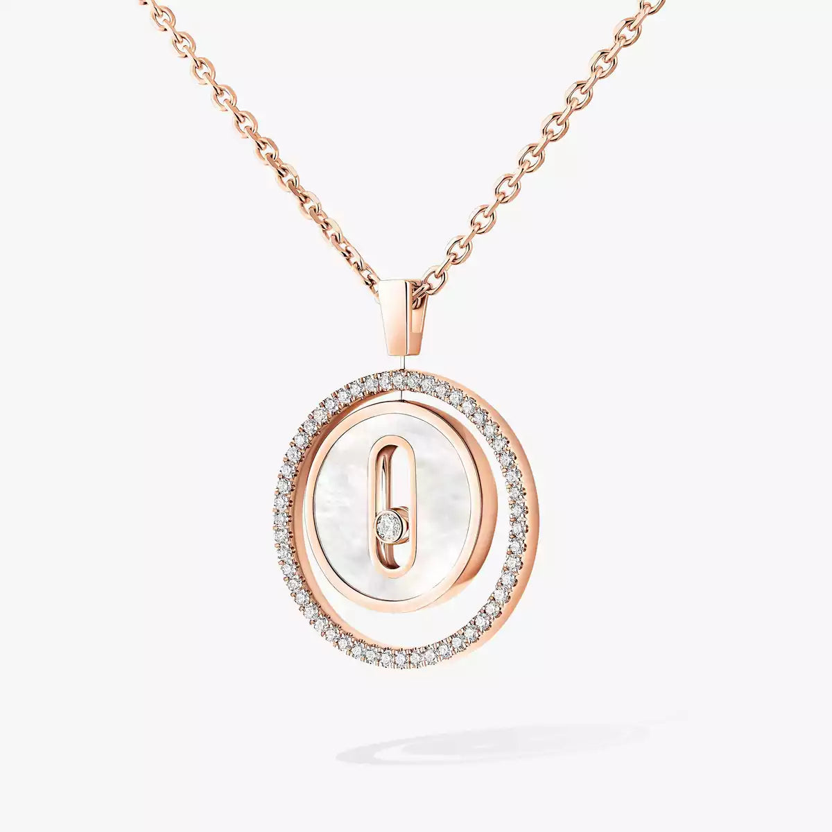 [baslovejewels]Lucky Move Diamond Necklace in Rose Gold and White Mother-of-Pearl