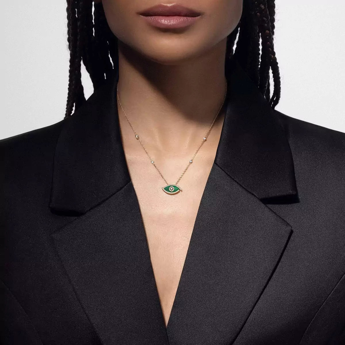 [baslovejewels]Lucky Eye Diamond Necklace in Rose Gold and Turquoise