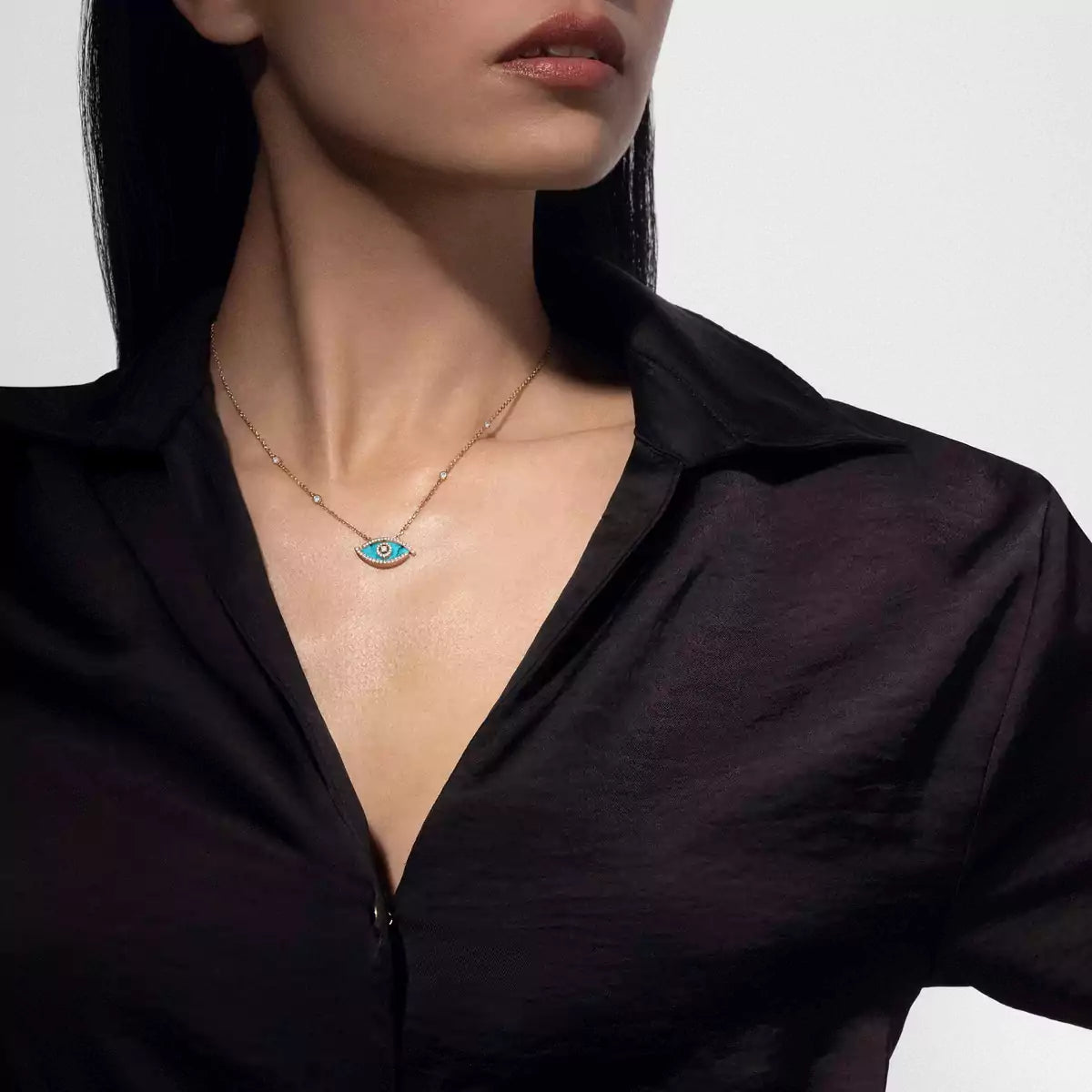 [baslovejewels]Lucky Eye Diamond Necklace in Rose Gold and Turquoise