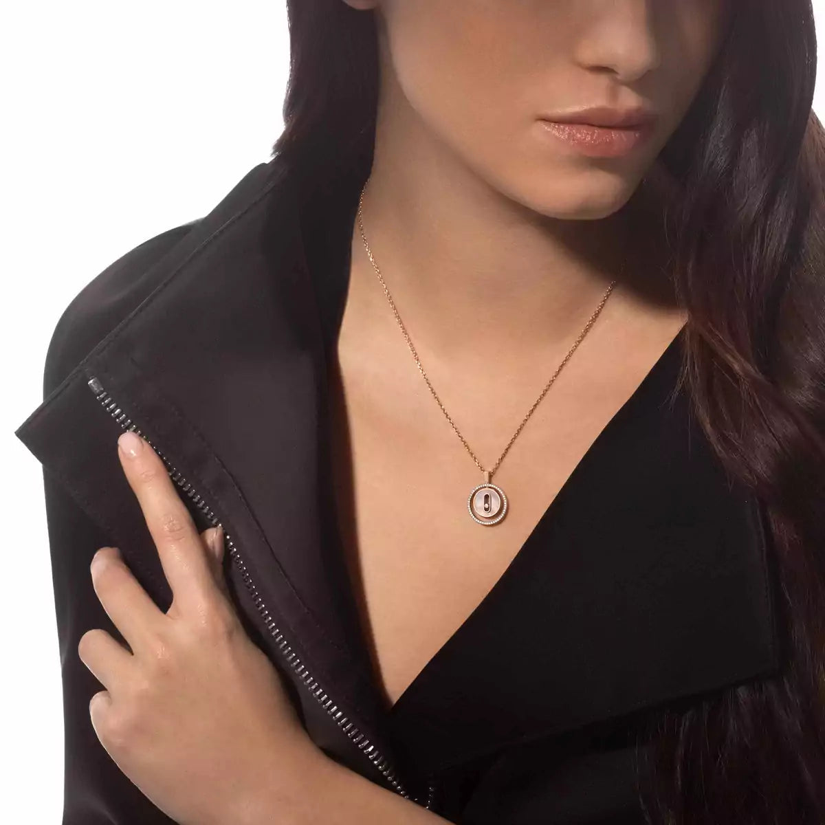 [baslovejewels]Lucky Move Diamond Necklace in Rose Gold and White Mother-of-Pearl