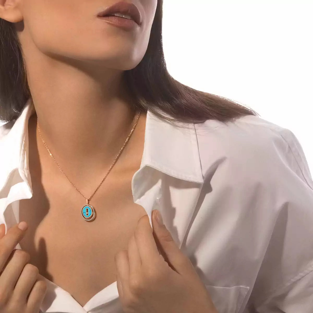 [baslovejewels]Lucky Move Diamond Necklace in Rose Gold and White Mother-of-Pearl