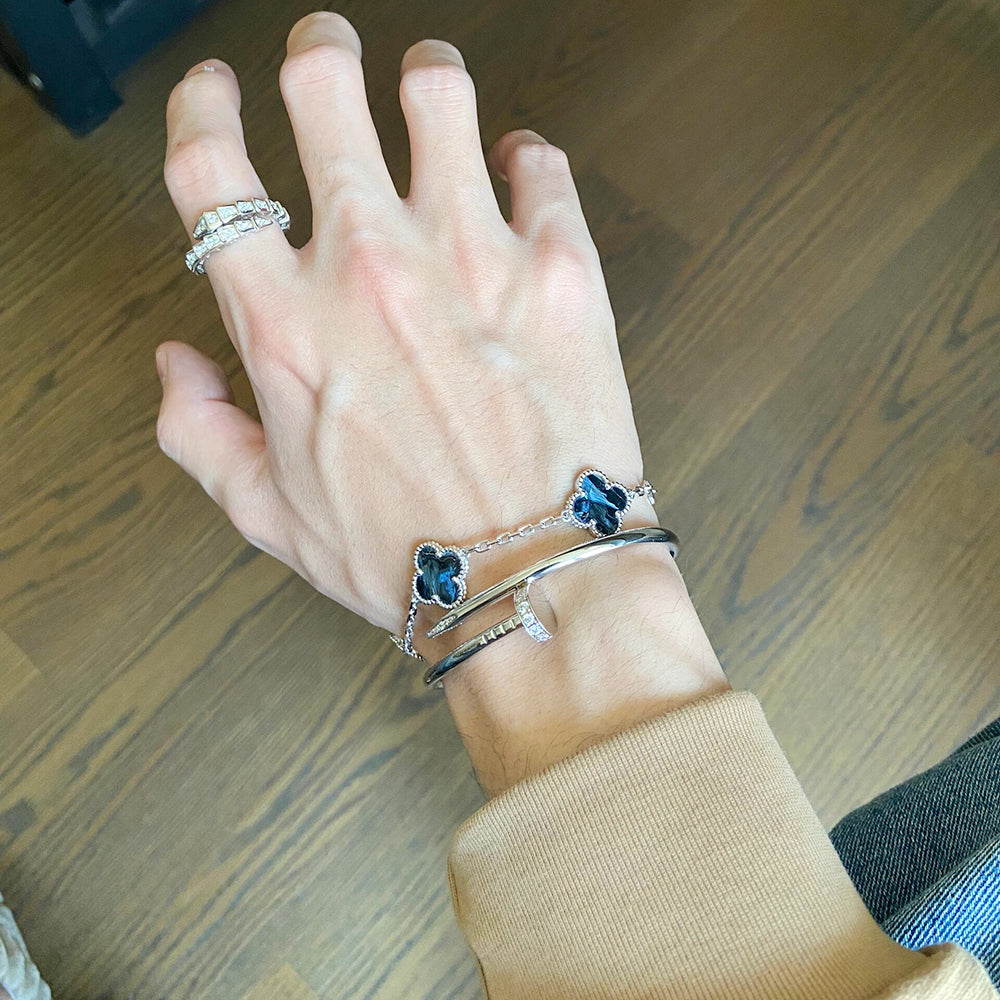 [baslovejewels]CLOVER 5 MOTIF PIETERSITE SILVER BRACELET