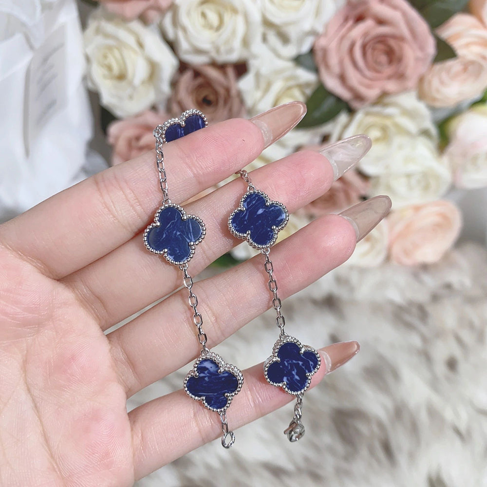 [baslovejewels]CLOVER 5 MOTIF PIETERSITE SILVER BRACELET