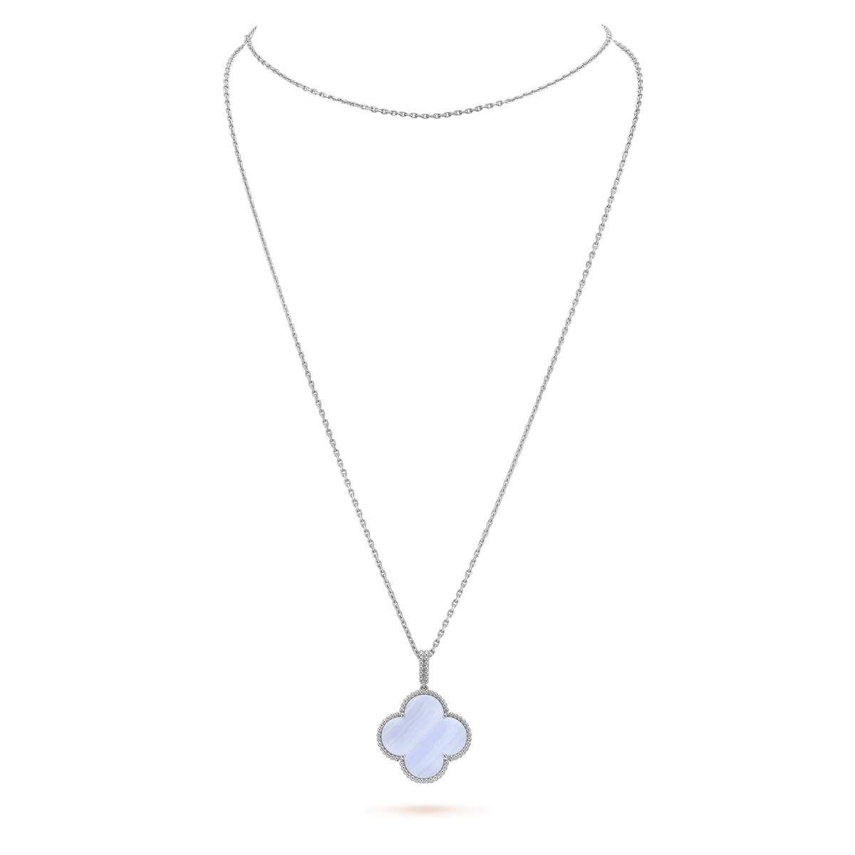 [basloveJW]CLOVER SILVER CHALCEDONY BIG CLOVER NECKLACE